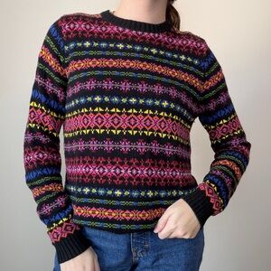 vintage fair isle colorful crewneck sweater FITS LIKE size small Evan Picone